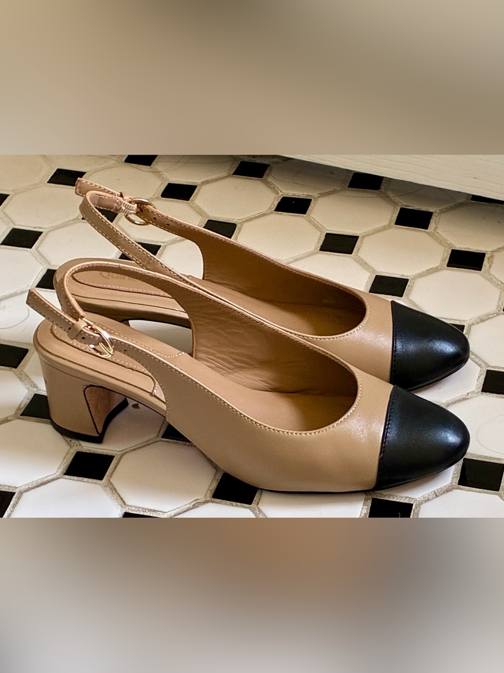 Quince Italian Leather 65mm Captoe Slingback Heel Sz 6.5